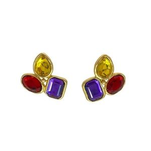 Vintage 80s Gem Jewel Gripoix Matte Gold Statement Earrings